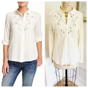 Free People Carter Dobby Embroidered Button Down in Ivory, Medium